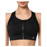 Yvette Womens Sports Bra Zip Front Closure Full Su