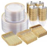 $129 WELLIFE Clear Plates with Gold Trim, 600-Piec