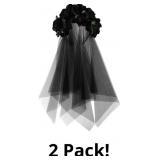 Floral Crown Headband Black Lace Veil Headpiece Ha