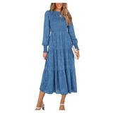 PRETTYGARDEN Women's Fall Midi Dress Long Sleeve F