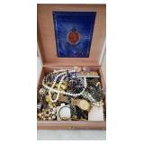 Wooden cigar box mixed jewelry