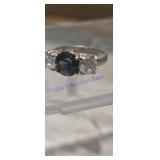 Sterling silver three-stone ring central blue