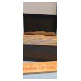 vintage metal recipe box containing handwritten