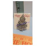 Aurora Borealis rhinestone Christmas tree brooch
