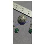 sterling silver dangle earrings dark green jade