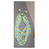 1950s blue and green lucite tube bead jewelry set