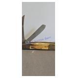 vintage folding pocket knife two blades antler