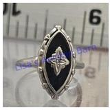 Vintage 10k Gold 1940s Marquise Black Onyx