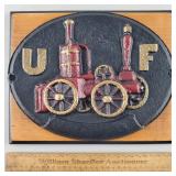 Cast Iron Fire Mark Plaque on Wood 9 & 1/2  x 12"