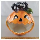 Blue Sky Pumpkin w/ Spider Candy Dish 8 & 1/2" H