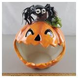 Blue Sky Pumpkin w/ Spider Candy Dish 8 & 1/2" H