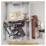 Plumbing Lot - Soldering Iron, Pipe Wrench +