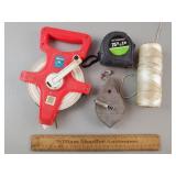 100ft Tape Measure, Chalk Line, 25ft Tape
