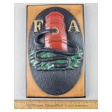 Fire Association Cast Iron Plaque on Wood