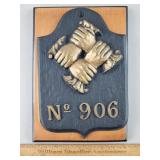 Cast Iron Fire Mark on Wood 8 & 1/2 x 12"