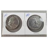 2ct 1951 Franklin Silver Half Dollars