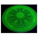 Green Uranium Glass Cake Plate 10" W