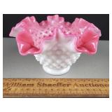 Fenton Glass Vase Wild Rose Hobnail Overlay