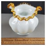 Fenton Glass Melon Vase Gold Crest 5 & 1/2" H