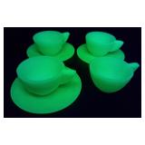 Vintage Childs Glass Cups & Saucers Uranium