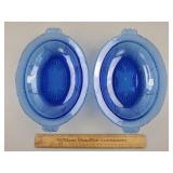 Blue Depression Glass Trays - Couple Small Chips