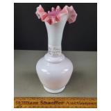 Peach Overlay Hand Blown Glass Vase 8 & 1/2" H
