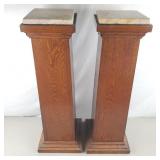 Oak Marble Top Plant Stands 33 & 1/2" H