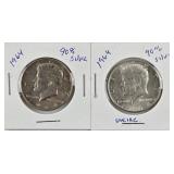 2ct 1964 Kennedy Silver Half Dollars