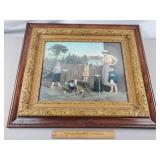 Antique Framed Print Cares of Country Folk Farm