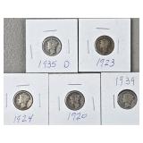 5ct Mercury Silver Dimes