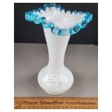 Fenton Glass Vase Aqua Crest 7 & 7/8" H