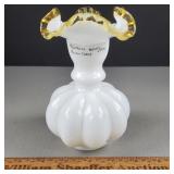 Fenton Glass Melon Vase Yellow Crest 6" H
