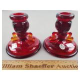 Fenton Amberina Glass Candle Holders 3 & 1/2" H