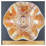 Dugan Carnival Glass Bowl Ski Star Peach Opal.