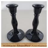 Black Glass Candle Holders 6" H