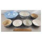 Vintage Spongeware Bowls - Some Cracks & Chips