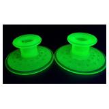 Green Uranium Glass Candle Holders 1 & 5/8" H
