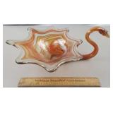 Art Glass Swan Dish 17 & 1/4" L