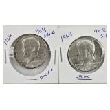2ct 1964 Kennedy Silver Half Dollars