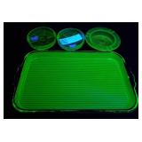 Green Depression Glass Lot Uranium Tray Chipped