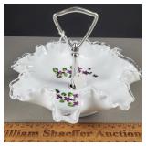 Fenton Glass Violets in Snow Candy Dish
