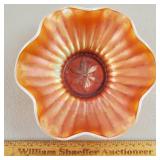 Dugan Carnival Glass Bowl Flower Peach Opal
