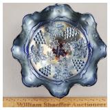 Northwood Carnival Glass Bowl Grape & Cable Blue