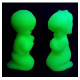 Fenton Praying Angels Boy/Girl Custard Uranium