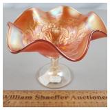 Fenton Carnival Glass Compote Peacock & Urn 5"