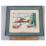 1951 Watercolor Painting Farm Winter Scene Steele