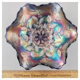 Fenton Carnival Glass Bowl Holly Electric Blue