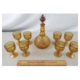 Tiara Amber Glass Decanter & 8 Cordials