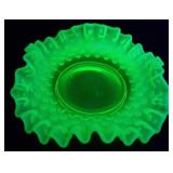 Fenton Glass Green Opalescent Dish 6" W