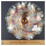 Dugan Carnival Glass Bowl Cherries Footed 9" W